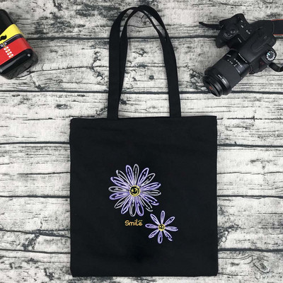 Női bevásárlótáska Vászon hordtáskák Újrafelhasználható élelmiszerbolt kézitáskák Eco összecsukható aranyos százszorszép sorozat mintás válltáskák