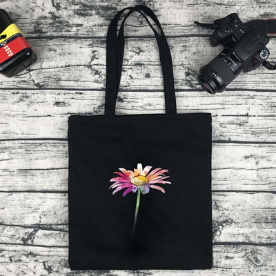 Női bevásárlótáska Vászon hordtáskák Újrafelhasználható élelmiszerbolt kézitáskák Eco összecsukható aranyos százszorszép sorozat mintás válltáskák