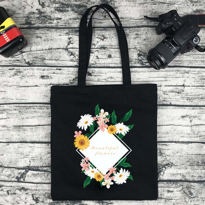 Női bevásárlótáska Vászon hordtáskák Újrafelhasználható élelmiszerbolt kézitáskák Eco összecsukható aranyos százszorszép sorozat mintás válltáskák