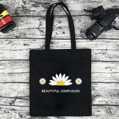 Női bevásárlótáska Vászon hordtáskák Újrafelhasználható élelmiszerbolt kézitáskák Eco összecsukható aranyos százszorszép sorozat mintás válltáskák