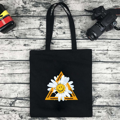 Női bevásárlótáska Vászon hordtáskák Újrafelhasználható élelmiszerbolt kézitáskák Eco összecsukható aranyos százszorszép sorozat mintás válltáskák