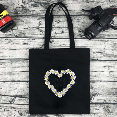 Női bevásárlótáska Vászon hordtáskák Újrafelhasználható élelmiszerbolt kézitáskák Eco összecsukható aranyos százszorszép sorozat mintás válltáskák