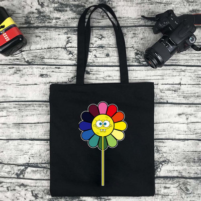 Női bevásárlótáska Vászon hordtáskák Újrafelhasználható élelmiszerbolt kézitáskák Eco összecsukható aranyos százszorszép sorozat mintás válltáskák