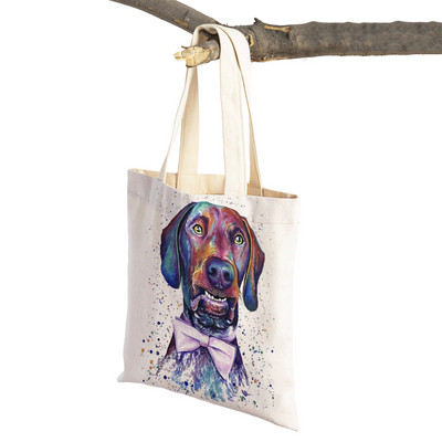 Mielas animacinis filmas Pet Dog Ekologinis pirkinių krepšys Moteriškas drobinis nešiojamas rankinė Daugkartinio naudojimo akvareliniai gyvūnai, moteriški pirkėjo pečių krepšiai