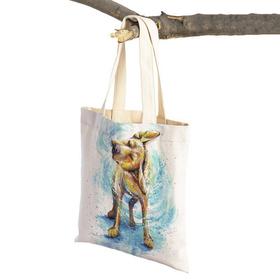 Mielas animacinis filmas Pet Dog Ekologinis pirkinių krepšys Moteriškas drobinis nešiojamas rankinė Daugkartinio naudojimo akvareliniai gyvūnai, moteriški pirkėjo pečių krepšiai