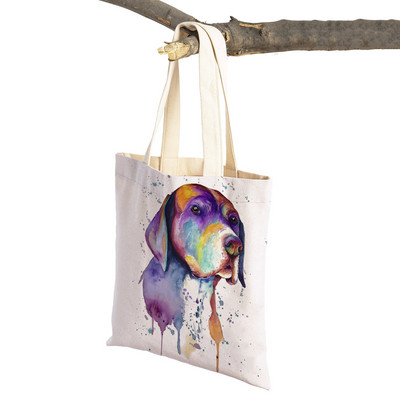 Mielas animacinis filmas Pet Dog Ekologinis pirkinių krepšys Moteriškas drobinis nešiojamas rankinė Daugkartinio naudojimo akvareliniai gyvūnai, moteriški pirkėjo pečių krepšiai