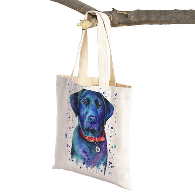 Mielas animacinis filmas Pet Dog Ekologinis pirkinių krepšys Moteriškas drobinis nešiojamas rankinė Daugkartinio naudojimo akvareliniai gyvūnai, moteriški pirkėjo pečių krepšiai