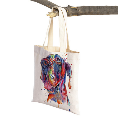 Mielas animacinis filmas Pet Dog Ekologinis pirkinių krepšys Moteriškas drobinis nešiojamas rankinė Daugkartinio naudojimo akvareliniai gyvūnai, moteriški pirkėjo pečių krepšiai
