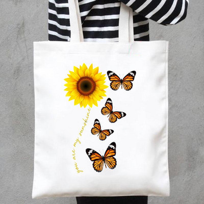 Imprimare Genți de pânză Genți de cumpărător Genți de mână Umăr Ocazional Cumpărături Plantă Fluture Tendință Drăguț Anii 90 Fete Femei Geantă Tote