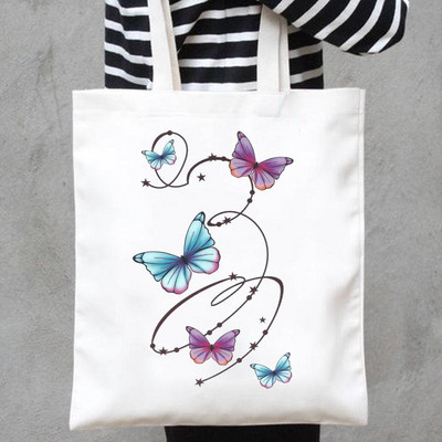 Imprimare Genți de pânză Genți de cumpărător Genți de mână Umăr Ocazional Cumpărături Plantă Fluture Tendință Drăguț Anii 90 Fete Femei Geantă Tote