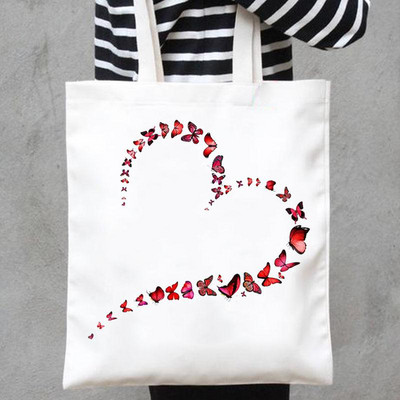 Imprimare Genți de pânză Genți de cumpărător Genți de mână Umăr Ocazional Cumpărături Plantă Fluture Tendință Drăguț Anii 90 Fete Femei Geantă Tote