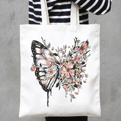 Imprimare Genți de pânză Genți de cumpărător Genți de mână Umăr Ocazional Cumpărături Plantă Fluture Tendință Drăguț Anii 90 Fete Femei Geantă Tote
