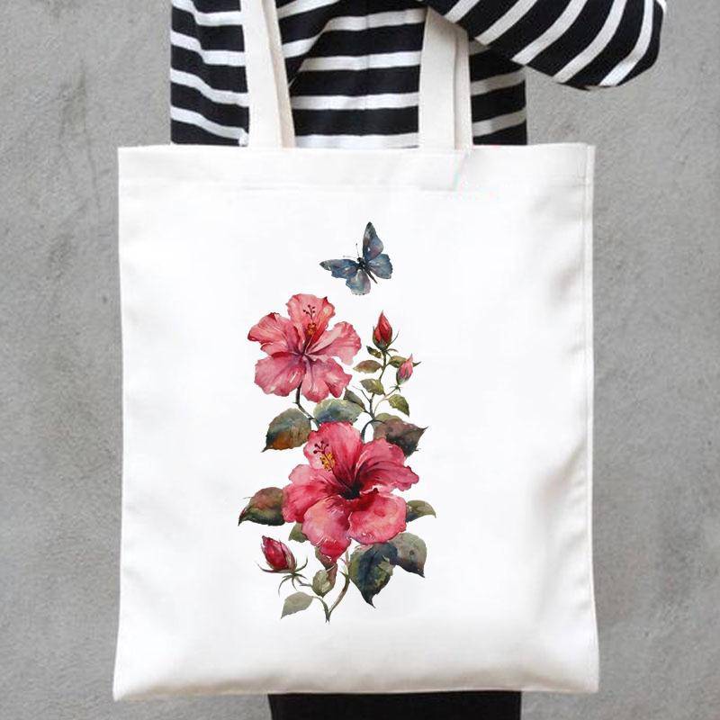 Platnene torbe s ispisom Shopper Ručne torbe Na rame Ležerna kupnja Plant Leptir Trend Slatke djevojke iz 90-ih Ženska modna velika torba