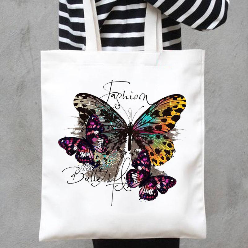 Platnene torbe s ispisom Shopper Ručne torbe Na rame Ležerna kupnja Plant Leptir Trend Slatke djevojke iz 90-ih Ženska modna velika torba
