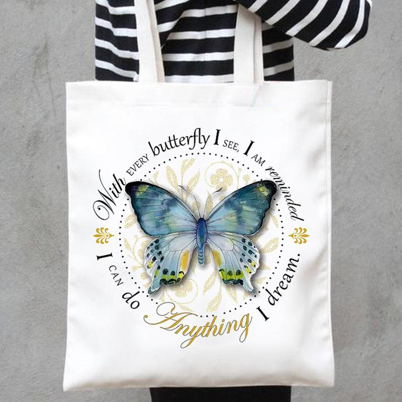 Platnene torbe s ispisom Shopper Ručne torbe Na rame Ležerna kupnja Plant Leptir Trend Slatke djevojke iz 90-ih Ženska modna velika torba
