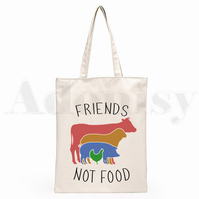 Friends Not Food Veganska grafika Hipster crtani print Torbe za kupnju Djevojačke modne ležerne torbe za ruke