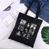 Korėjietiška versija KPOP Agust D D-2 Harajuku Canvas Tote Black Bags Harajuku Casual Moterų Tote Eco Shopper Pečių krepšiai