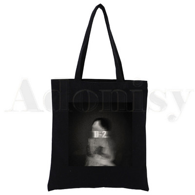 Korėjietiška versija KPOP Agust D D-2 Harajuku Canvas Tote Black Bags Harajuku Casual Moterų Tote Eco Shopper Pečių krepšiai