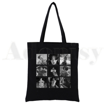 Korėjietiška versija KPOP Agust D D-2 Harajuku Canvas Tote Black Bags Harajuku Casual Moterų Tote Eco Shopper Pečių krepšiai