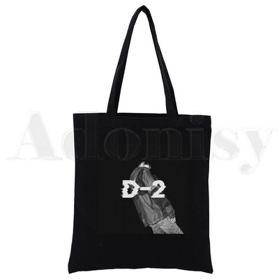 Korėjietiška versija KPOP Agust D D-2 Harajuku Canvas Tote Black Bags Harajuku Casual Moterų Tote Eco Shopper Pečių krepšiai