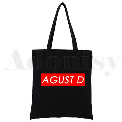 Korėjietiška versija KPOP Agust D D-2 Harajuku Canvas Tote Black Bags Harajuku Casual Moterų Tote Eco Shopper Pečių krepšiai