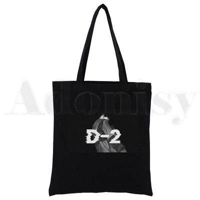 Korėjietiška versija KPOP Agust D D-2 Harajuku Canvas Tote Black Bags Harajuku Casual Moterų Tote Eco Shopper Pečių krepšiai