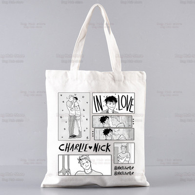 Heartstopper bevásárlótáska Shopper Eco Canvas Cotton Charlie Romance Shopper Bolsas De Tela táska Vásárlás Újrafelhasználható Sacolák