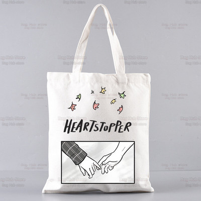 Heartstopper bevásárlótáska Shopper Eco Canvas Cotton Charlie Romance Shopper Bolsas De Tela táska Vásárlás Újrafelhasználható Sacolák