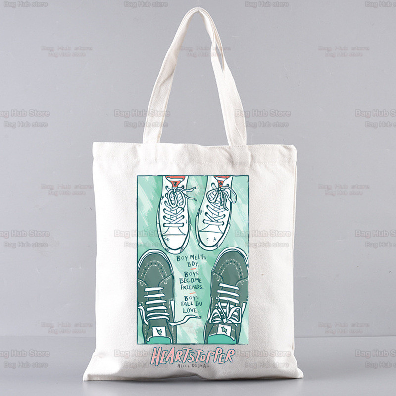 Heartstopper bevásárlótáska Shopper Eco Canvas Cotton Charlie Romance Shopper Bolsas De Tela táska Vásárlás Újrafelhasználható Sacolák