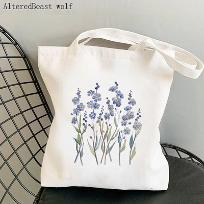 Дамска чанта Shopper Blue Forget Me Not Blooms Cosmos Flowers Bag Harajuku Пазаруване Платнена чанта Дамска чанта за момиче Дамска чанта през рамо