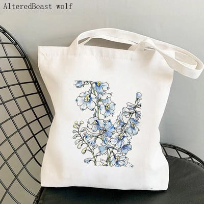 Dámska nákupná taška modrá, Forget Me Not Blooms Cosmos Flowers Bag Harajuku, nákupná plátená taška pre dievčatá, kabelka cez rameno