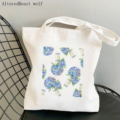 Dámska nákupná taška modrá, Forget Me Not Blooms Cosmos Flowers Bag Harajuku, nákupná plátená taška pre dievčatá, kabelka cez rameno