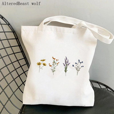 Dámska nákupná taška modrá, Forget Me Not Blooms Cosmos Flowers Bag Harajuku, nákupná plátená taška pre dievčatá, kabelka cez rameno