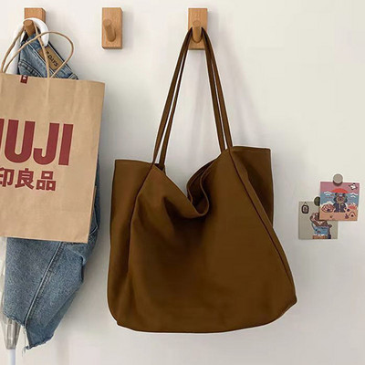 Genți de cumpărături din pânză pentru femei, portabile, de mare capacitate, vintage, ocazionale, genți de cumpărături de umăr, care se potrivesc la subrat, coreeană Ulzzang.