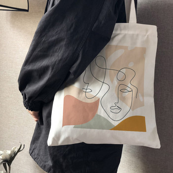 Γυναικεία Ulzzang Ins Μεγάλης χωρητικότητας Casual Shopper School Bag Fashion Τσάντα ώμου Harajuku Τσάντες προσώπου αφηρημένης τέχνης από καμβά