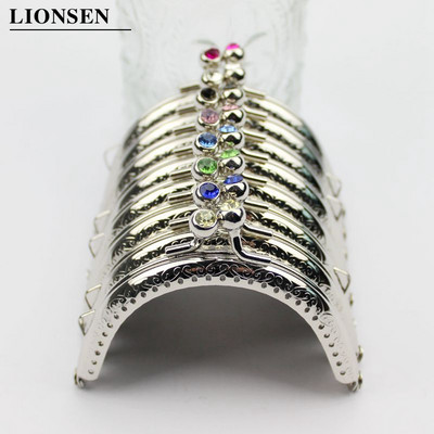 LIONSEN 8,5 cm-es Diamod gyöngyök Ezüst Fém Erszény Keret Fogantyú a Clutch Táska Kézitáska Kiegészítők Csók Clasp Lock készítése 8 szín