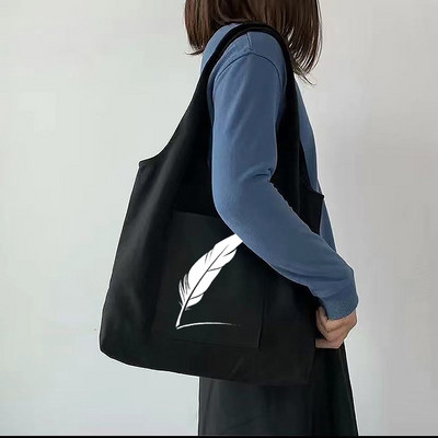 Női bevásárlótáska Vászontáska Diák kézitáska tollas nyomtatás Összecsukható hordozható, keresztben egy vállú, nagy tárolótáska