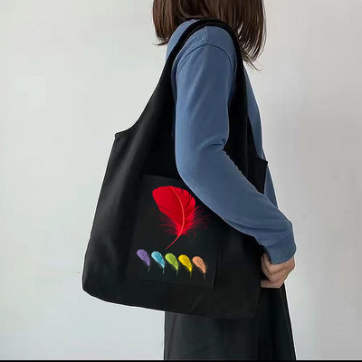 Női bevásárlótáska Vászontáska Diák kézitáska tollas nyomtatás Összecsukható hordozható, keresztben egy vállú, nagy tárolótáska