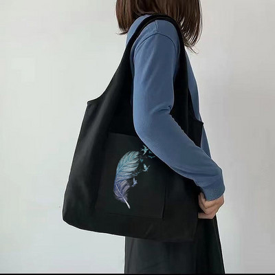 Női bevásárlótáska Vászontáska Diák kézitáska tollas nyomtatás Összecsukható hordozható, keresztben egy vállú, nagy tárolótáska