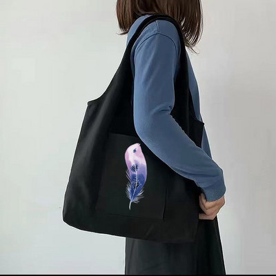 Női bevásárlótáska Vászontáska Diák kézitáska tollas nyomtatás Összecsukható hordozható, keresztben egy vállú, nagy tárolótáska