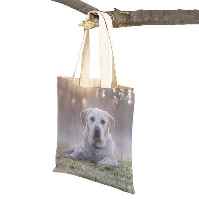 Ikdienas labradoru suņu sieviešu rokassomiņa dāmu soma Atkārtoti lietojama divpusēja mīlīga mājdzīvnieku audekla iepirkumu soma plecu ceļojumu somas