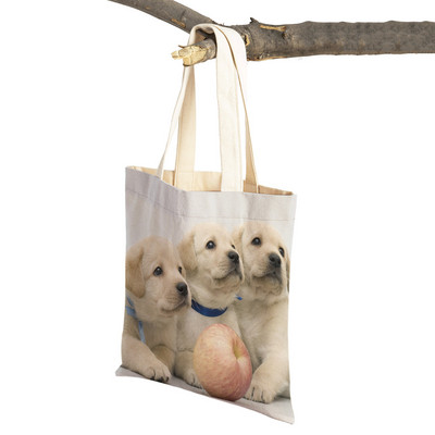 Ikdienas labradoru suņu sieviešu rokassomiņa dāmu soma Atkārtoti lietojama divpusēja mīlīga mājdzīvnieku audekla iepirkumu soma plecu ceļojumu somas