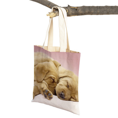 Ikdienas labradoru suņu sieviešu rokassomiņa dāmu soma Atkārtoti lietojama divpusēja mīlīga mājdzīvnieku audekla iepirkumu soma plecu ceļojumu somas