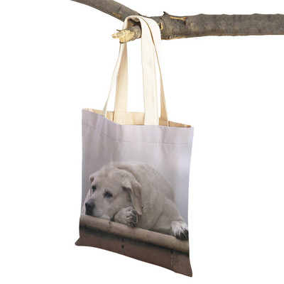 Ikdienas labradoru suņu sieviešu rokassomiņa dāmu soma Atkārtoti lietojama divpusēja mīlīga mājdzīvnieku audekla iepirkumu soma plecu ceļojumu somas