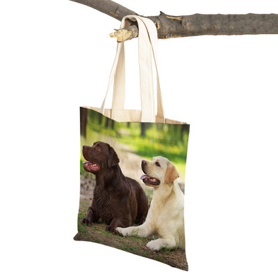 Ikdienas labradoru suņu sieviešu rokassomiņa dāmu soma Atkārtoti lietojama divpusēja mīlīga mājdzīvnieku audekla iepirkumu soma plecu ceļojumu somas