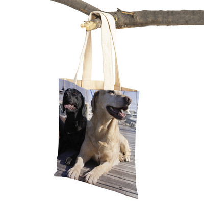 Ikdienas labradoru suņu sieviešu rokassomiņa dāmu soma Atkārtoti lietojama divpusēja mīlīga mājdzīvnieku audekla iepirkumu soma plecu ceļojumu somas