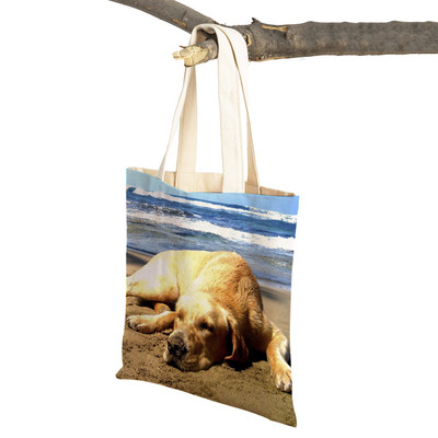 Ikdienas labradoru suņu sieviešu rokassomiņa dāmu soma Atkārtoti lietojama divpusēja mīlīga mājdzīvnieku audekla iepirkumu soma plecu ceļojumu somas