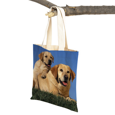 Ikdienas labradoru suņu sieviešu rokassomiņa dāmu soma Atkārtoti lietojama divpusēja mīlīga mājdzīvnieku audekla iepirkumu soma plecu ceļojumu somas