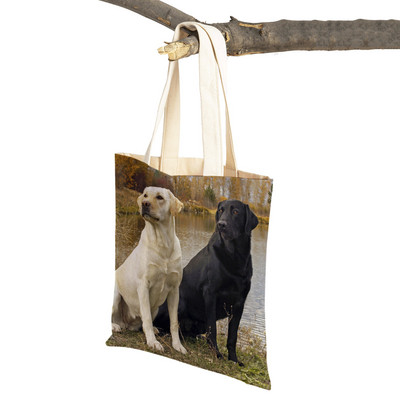 Ikdienas labradoru suņu sieviešu rokassomiņa dāmu soma Atkārtoti lietojama divpusēja mīlīga mājdzīvnieku audekla iepirkumu soma plecu ceļojumu somas