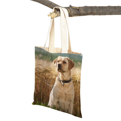 Ikdienas labradoru suņu sieviešu rokassomiņa dāmu soma Atkārtoti lietojama divpusēja mīlīga mājdzīvnieku audekla iepirkumu soma plecu ceļojumu somas